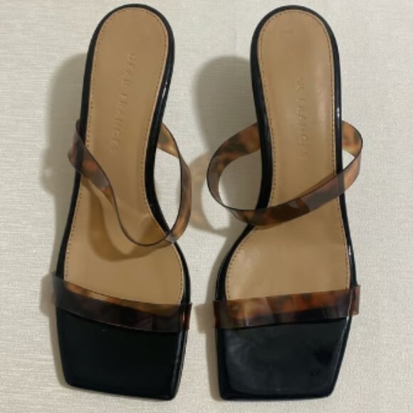NWOB DEAR FRANCES Patent Leather Rain Sandals w Tortoise Twin Straps Size 37 - Picture 1 of 9